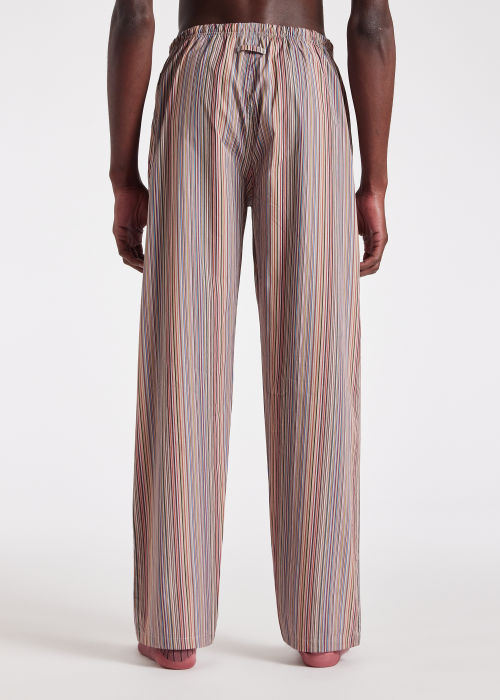 Model View - Men's Signature Stripe Cotton Pyjama Set With Navy Trims