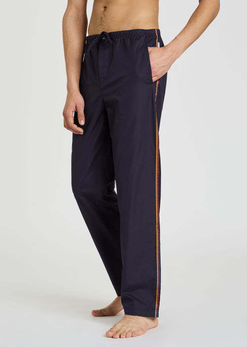 Model Front View - Men's Navy 'Artist Stripe' Cotton Pyjamas Paul Smith