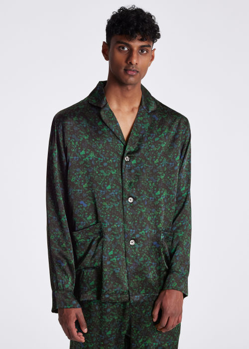 Men's Green 'Twilight Floral' Silk Shirt and Pants Pj Set