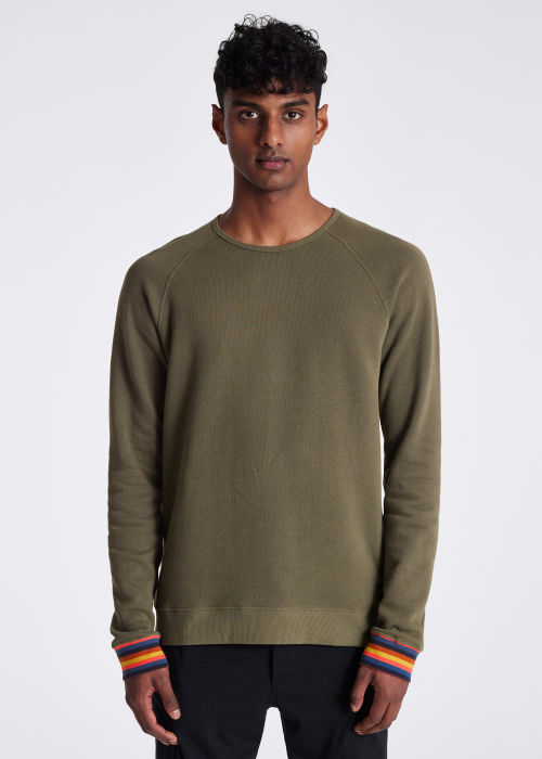 Men's Khaki Cotton 'Artist Stripe' Cuff Sweatshirt