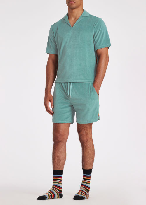 Model view - Men's Teal Blue Towelling Lounge Shorts Paul Smith