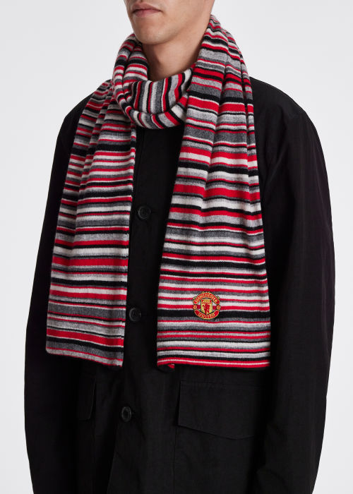 Model View - Paul Smith & Manchester United – Red Striped Wool-Cashmere Scarf Paul Smith