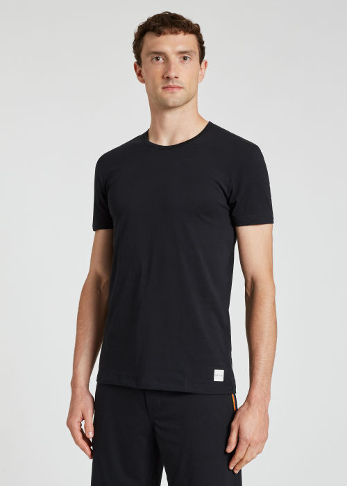 Model View - Men's Black Cotton T-Shirt Paul Smith
