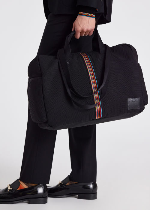 Model View - Men's Black 'Signature Stripe' Holdall Bag Paul Smith