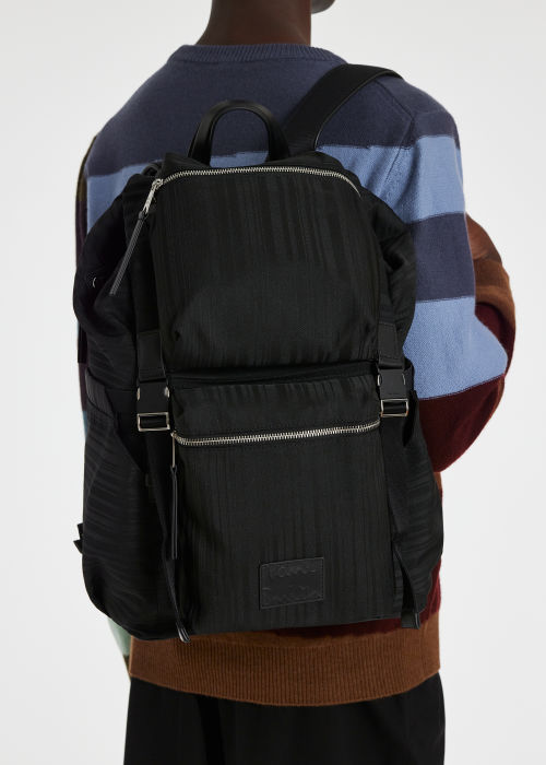 Model View - Black 'Shadow Stripe' Backpack Paul Smith