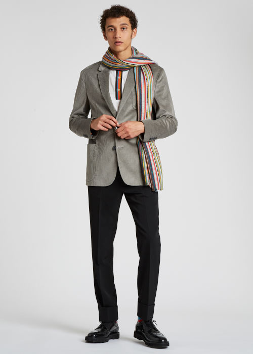 Model View - Men's Signature Stripe Textured Scarf by Paul Smith