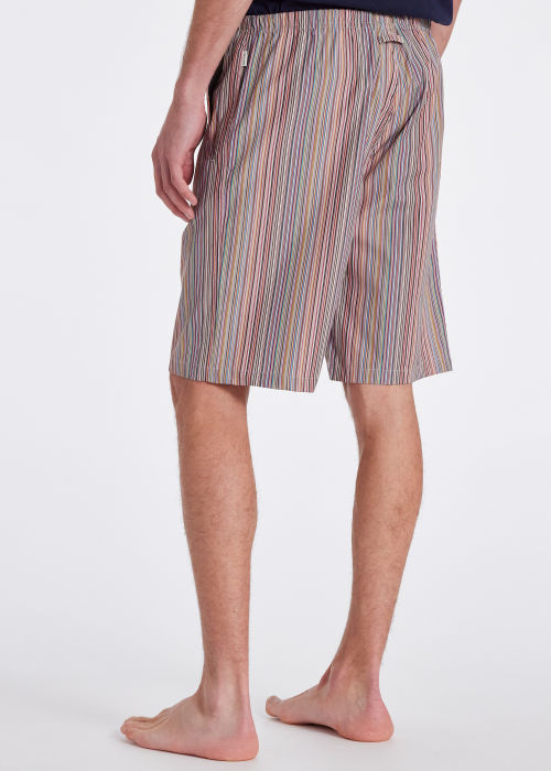 Model View - Men's Signature Stripe Cotton Pyjama Shorts
