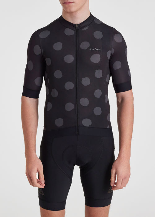 Model View - Men's Race-Fit Black 'Polka Dot' Cycling Jersey Paul Smith