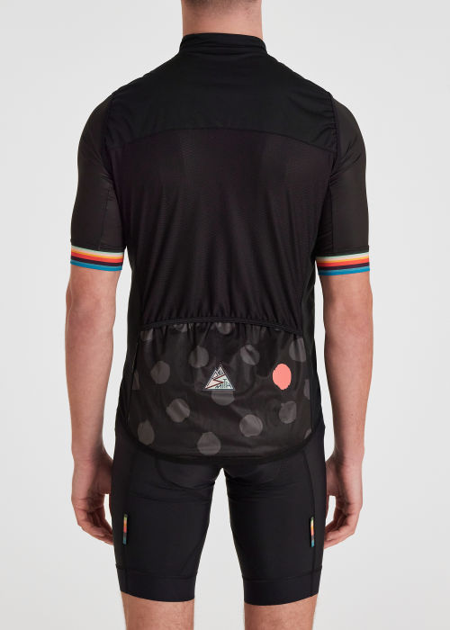 Model View - Men's Black Cycling Gilet With Polka Dot Back Panel Paul Smith