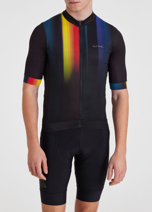 Model View - Black Race Fit Cycling Jersey With 'Artist Stripe' Fade Paul Smith