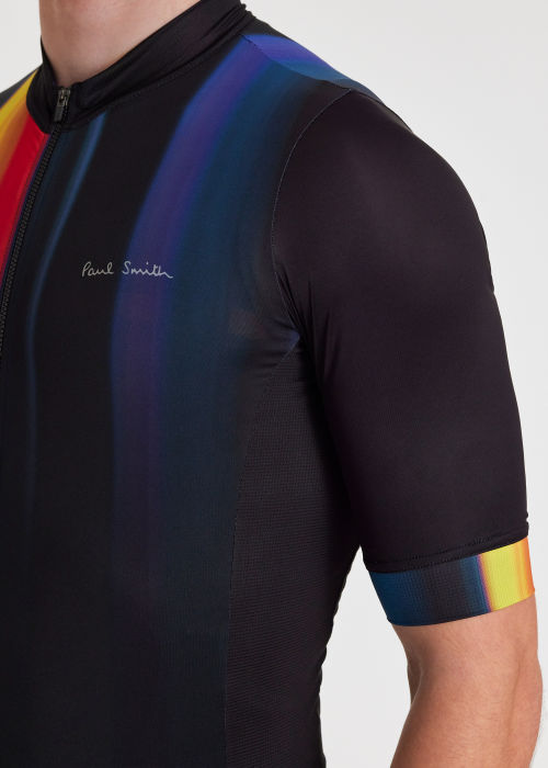 Model View - Black Race Fit Cycling Jersey With 'Artist Stripe' Fade Paul Smith