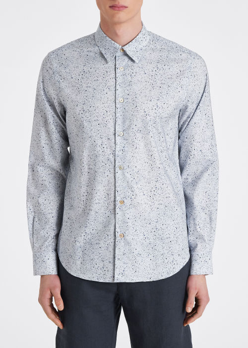 Model View - Men's Slim-Fit Sky 'Brutalist Dot' Print Shirt