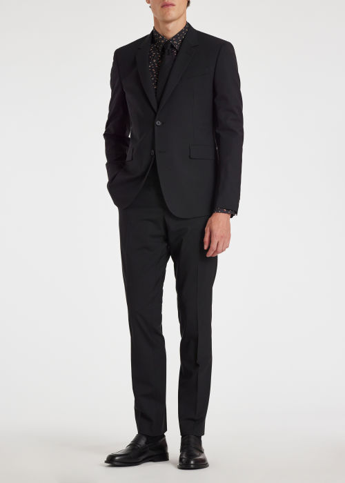 Model View - Men's Slim-Fit Cotton Black Floral Shirt Paul Smith