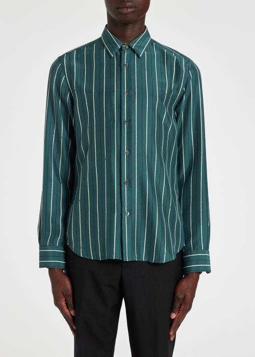 Model View - Green Stripe Silk Shirt Paul Smith