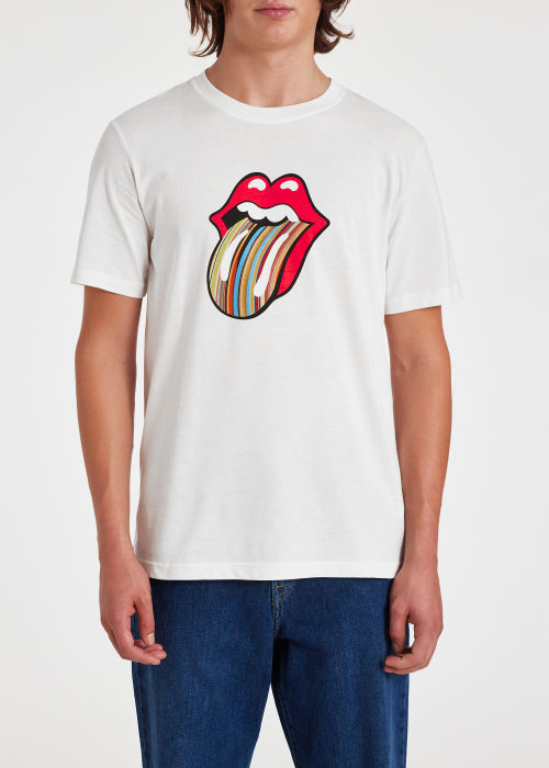 Model view - White 'Signature Stripe' Tongue Logo T-Shirt Paul Smith