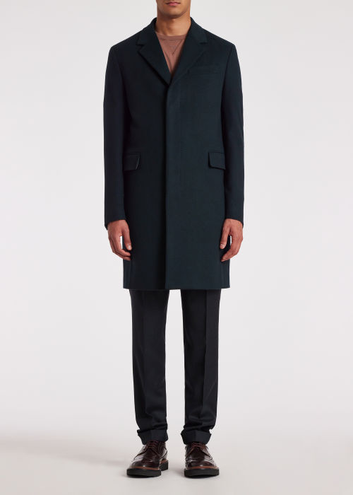 Model view - Men's Dark Green Wool-Cashmere Overcoat Paul Smith