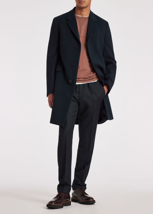 Model view - Men's Dark Green Wool-Cashmere Overcoat Paul Smith