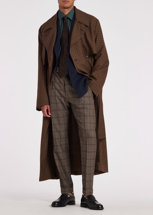 Model Wear - Men's Brown Wool Gingham Trench Coat Paul Smith