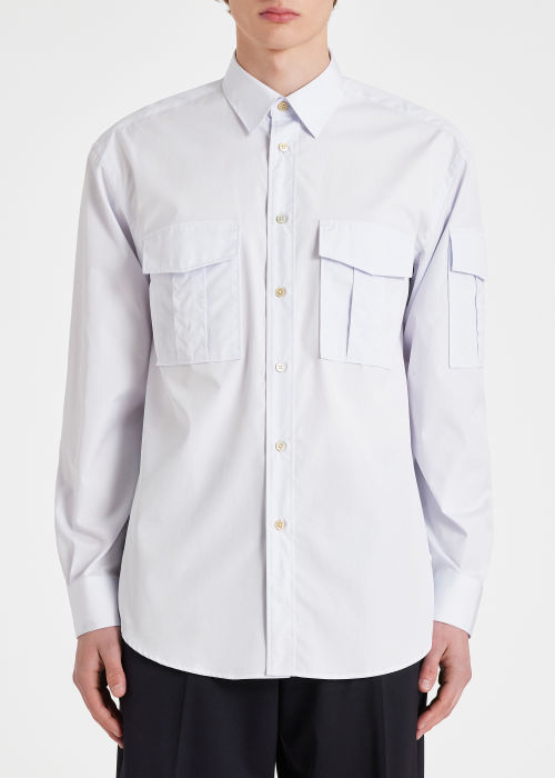 Model View - Men's Pale Blue Cotton Patch-Pocket Shirt Paul Smith