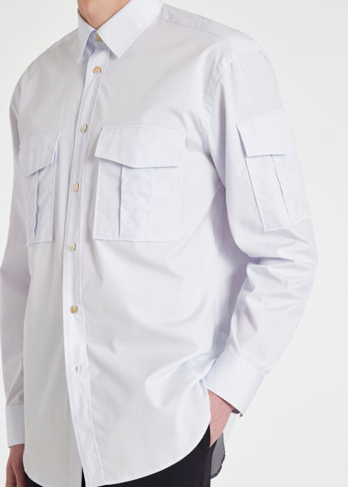 Model View - Men's Pale Blue Cotton Patch-Pocket Shirt Paul Smith
