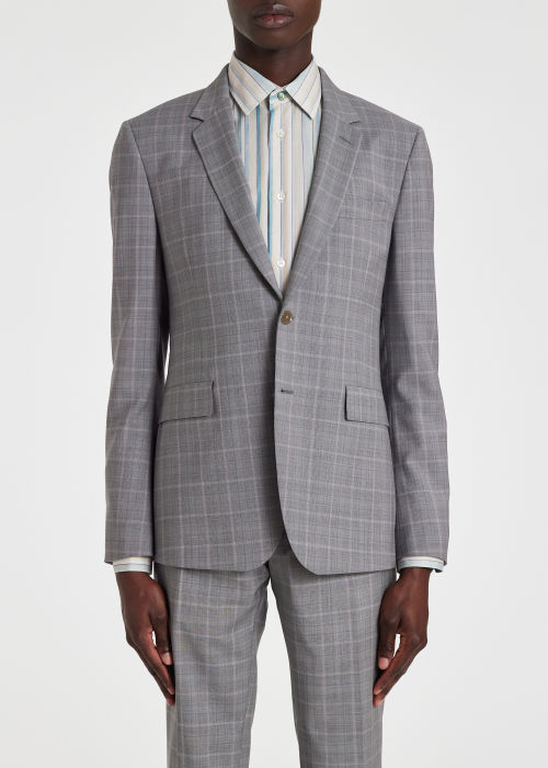 Men's Slim-Fit Grey and Pink Check Wool Suit