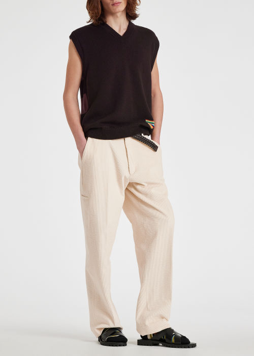 Model View - Ecru Corduroy Seersucker Trousers