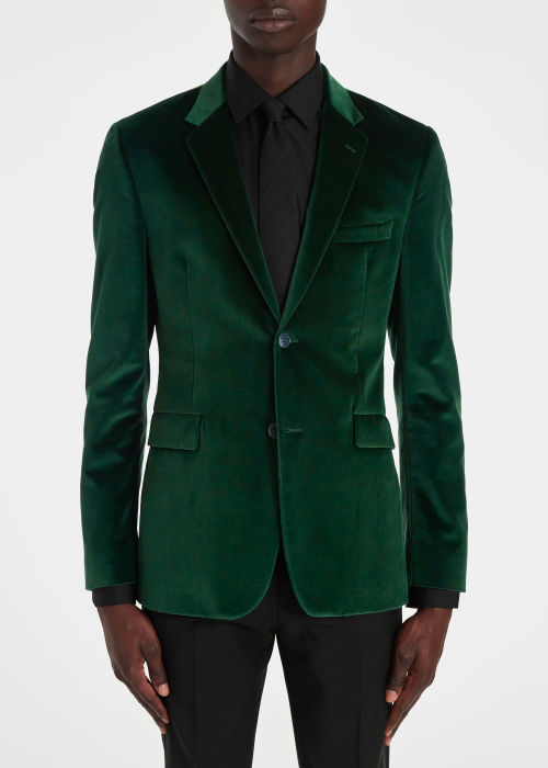 Model View - Men's The Kensington - Dark Green Velvet Two-Button Blazer Paul Smith