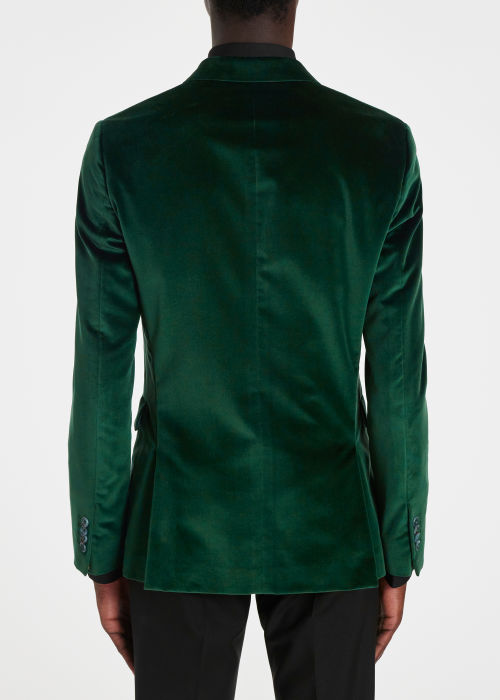 Model View - Men's The Kensington - Dark Green Velvet Two-Button Blazer Paul Smith