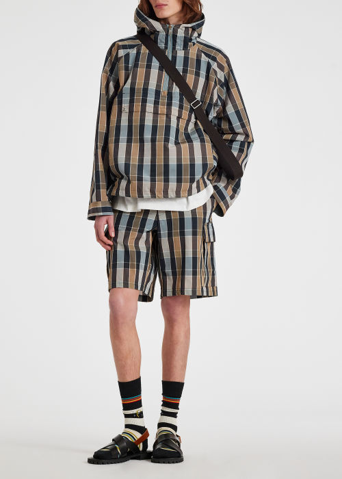 Model View - Men's Wool-Blend Check Cargo Shorts