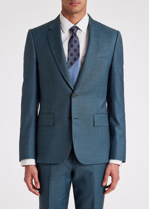 Model View - The Soho - Tailored-Fit Teal Sharkskin Wool Suit Paul Smith