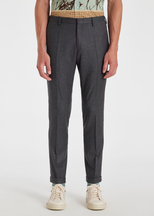 Model View - Men's Slim-Fit Grey Wool-Cashmere Trousers Paul Smith