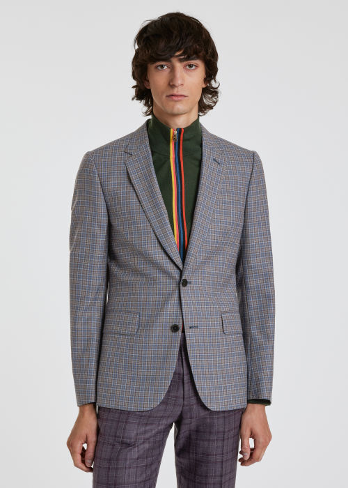 Melt Talk mud The Soho - Tailored-Fit Blue And Brown Check Wool Blazer
