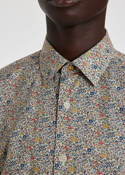 Model View - Men's Super Slim-Fit 'Liberty Floral' Print Shirt Paul Smith