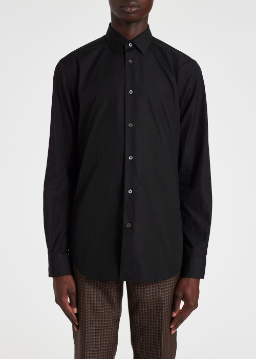 Model View - Men's Black Super Slim-Fit Cotton-Blend Shirt Paul Smith