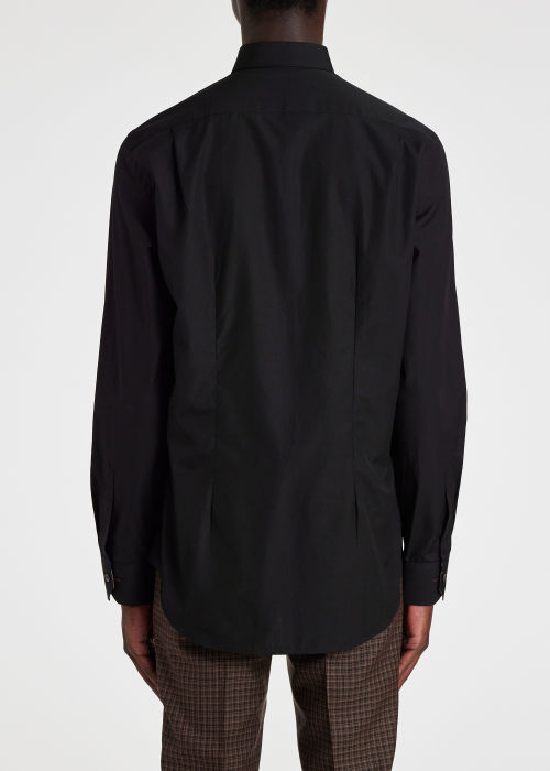 Model View - Men's Black Super Slim-Fit Cotton-Blend Shirt Paul Smith