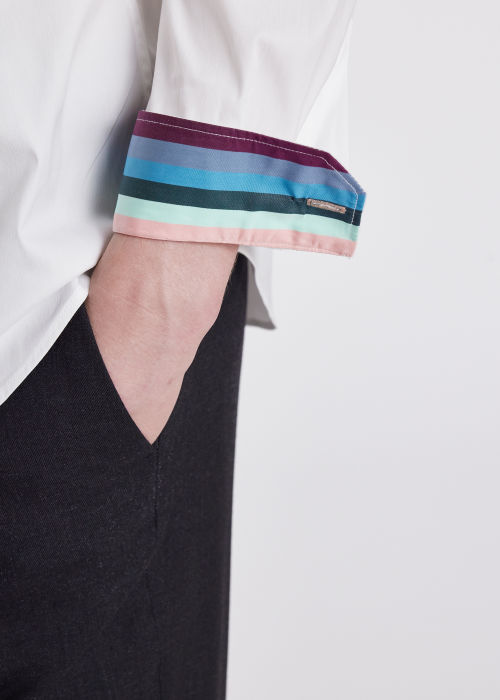Super Slim-Fit White Shirt With 'Artist Stripe' Cuff Lining by Paul Smith
