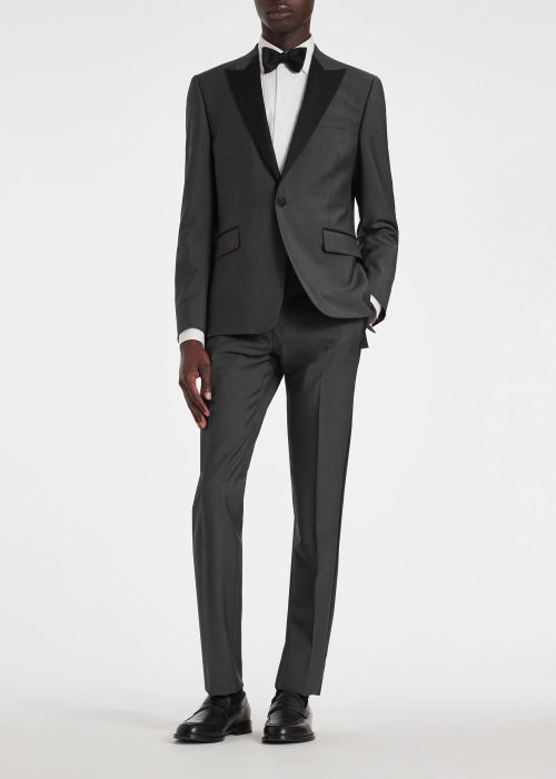 Model View - The Soho - Tailored-Fit Dark Grey Wool-Mohair Evening Suit Paul Smith