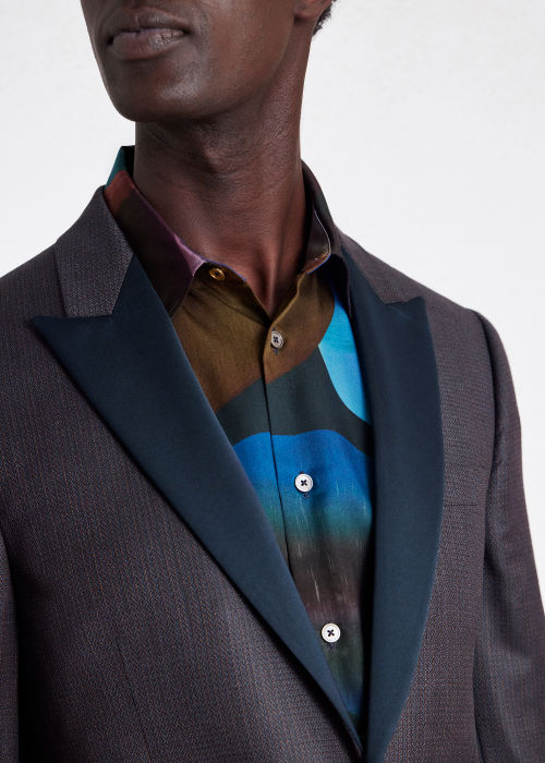 Model View - Men's Tailored-Fit Wool Stripe Jacquard Tuxedo Blazer Paul  Smith