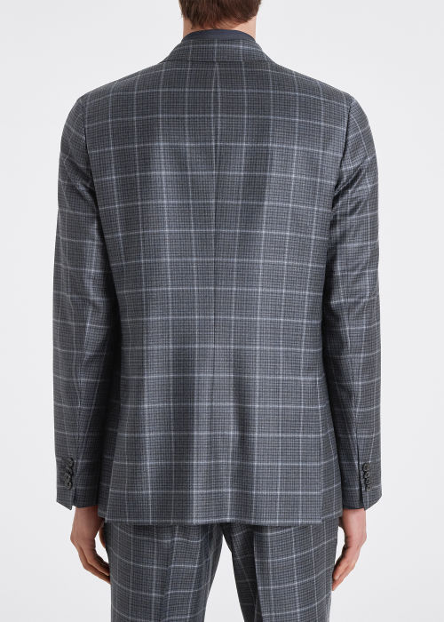 Model View - Men's Tailored-Fit Grey And Blue Check Wool-Cashmere Suit Paul Smith