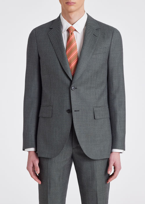 Model View - Men's Tailored-Fit Grey Birdseye Wool Day Suit Paul Smith