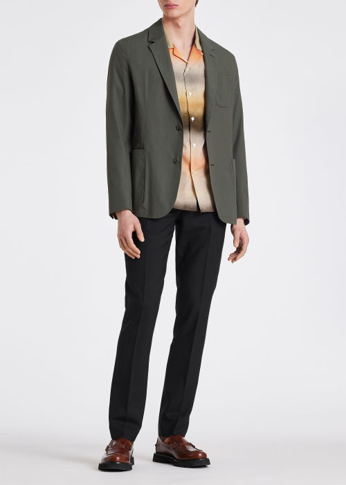 Model View - Men's Khaki Linen-Blend Three-Button Blazer Paul Smith