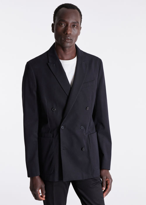 Men's Black Cashmere-Cotton Double-Breasted Blazer