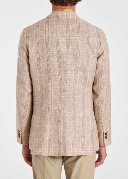 Men's Easy-Fit Beige Linen-Blend Check Blazer