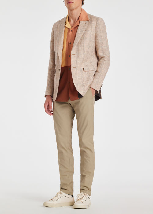 Model View - Men's Beige Linen-Blend Check Day Blazer Paul Smith
