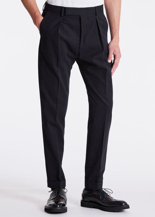 Model View - Men's Slim-Fit Black Cotton-Stretch Chinos Paul Smith