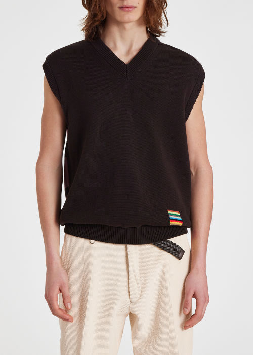 Model View - Men's Knitted Cotton Panelled Vest