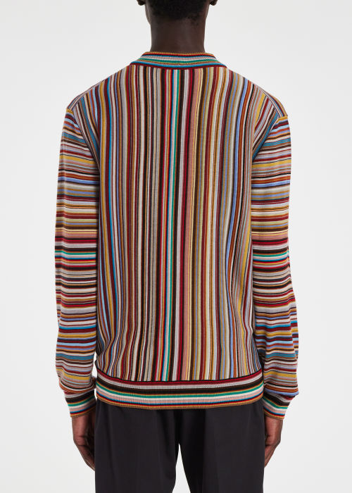 Model View - Men's 'Signature Stripe' Wool Sweater With Collar Detail Paul Smith
