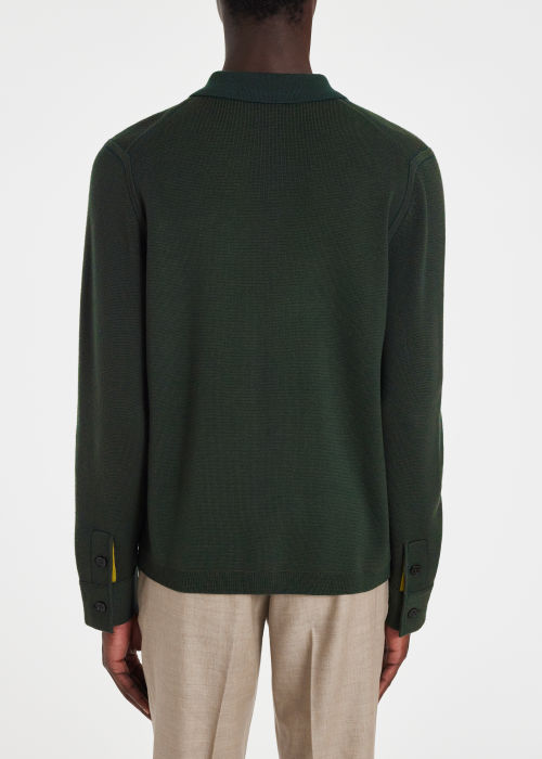 Men's Dark Green Merino Wool Zip Cardigan