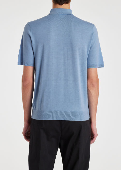 Model view - Men's Light Blue 'Artist Stripe' Washable Wool Polo Shirt Paul Smith