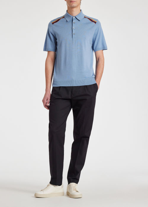 Model view - Men's Light Blue 'Artist Stripe' Washable Wool Polo Shirt Paul Smith
